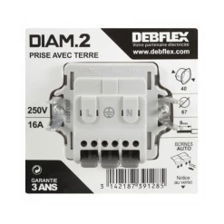 Prise électrique à Encastrer Prise 2 Pôles+terre Diam2 Blanc Debflex 739120 -Électricité importe boutique 739120 4