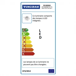 Tungsram Luminaire Et Accessoire Spot LED Encastrable 5W Inclinable Blanc Chaud Variable A+ Blanc -Électricité importe boutique 93100365 classe energetique