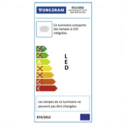 Tungsram Eclairage Luminaire Hublot Rond à LED 18W - Plafonnier Ou Mural - 1400 Lm - IP20 - Diamètre 315 Mm - Blanc -Électricité importe boutique 93115056 fiche energetique 1