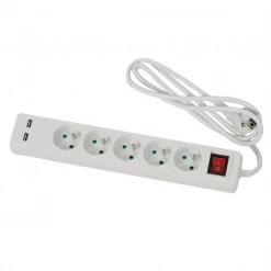 Ceba Multiprise Bloc 5 Prises + 2 Prises USB Interrupteur Lumineux Câble 1,5M Blanc
