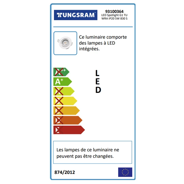 Tungsram Luminaire Et Accessoire Spot LED Encastrable Réglable 5W Blanc Chaud 3000K A+ Finition Blanc 4 Tungsram Luminaire Et Accessoire Spot LED Encastrable Réglable 5W Blanc Chaud 3000K A+ Finition Blanc – Image 2