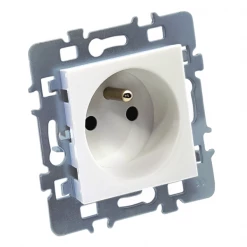 Debflex Prise électrique à Encastrer Prise 2 Pôles + Terre - Cache Blanc + Support Métal - 48 X 48 X 40 Mm