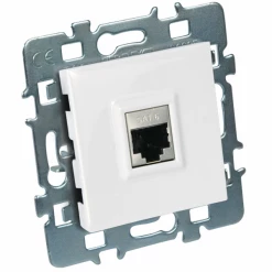 Debflex Prise électrique à Encastrer Mécanisme De Prise RJ45 Avec Cache Blanc Et Support En Métal