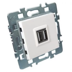 Prise électrique à Encastrer Prise USB Double 2.1A à Encastrer - Debflex - Avec Cache Blanc Et Support Métal